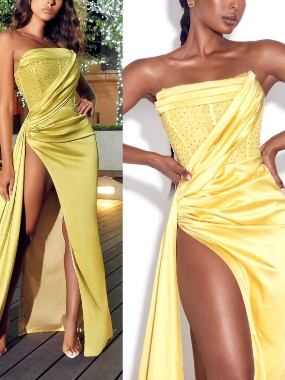 Miss Circle NY Yellow Rhinestone Embellished Gown NWT
